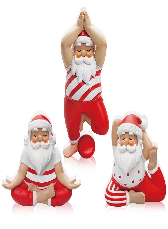 DoubleFill مجموعة دبل فيل من 3 تماثيل سانتا كلوز يوجا خشبية لتزيين طاولة عيد الميلاد، مثالية لتزيين طاولة عيد الميلاد في المنزل أو المكتب أو رف الموقد. - Image 1